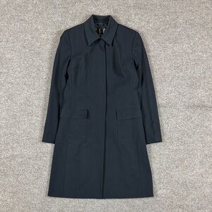Vintage Black Tailored Topcoat Mid-Length Womens S Hidden Button Closure 90s Y2K